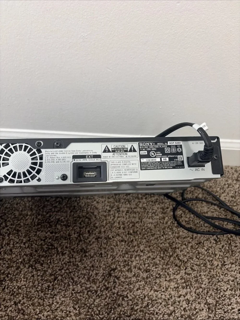 Sony BDP-S360 1080p Blu-Ray Disc/DVD Player + Power Cord TESTED